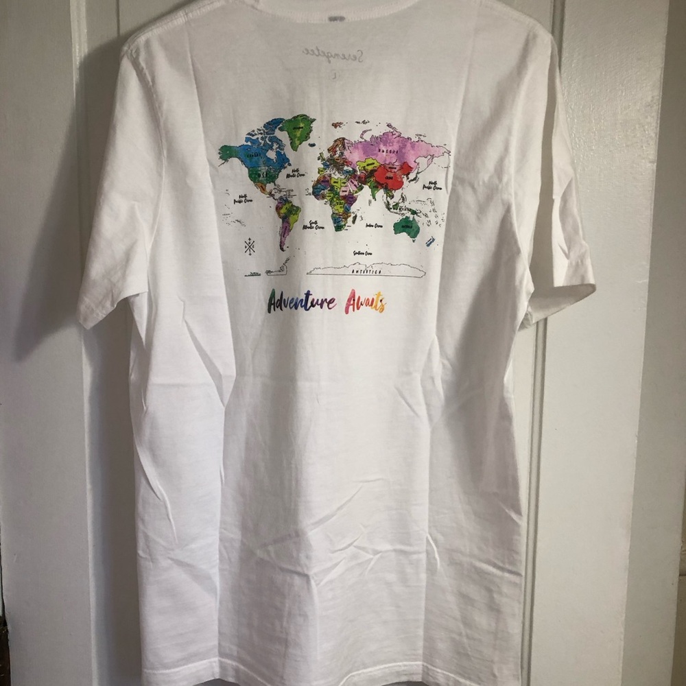 White Adventure Awaits T-Shirt with World Map